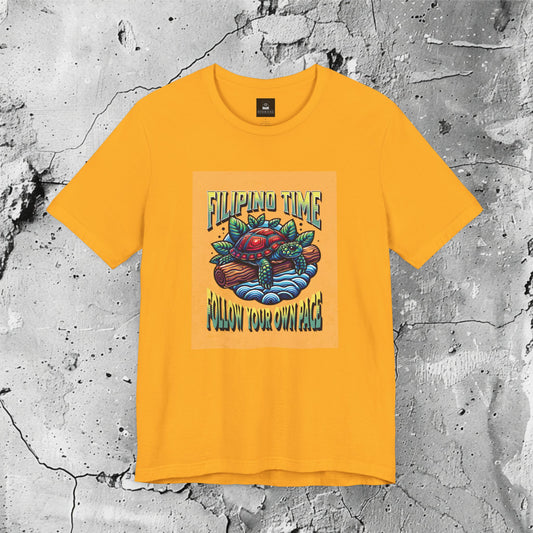 Filipino Time Follow Your Own Pace Graphic T-Shirt | Filipino Clothing Brand | HINIRANG. Take it easy with our Filipino Time Follow Your Own Pace T-Shirt, a nod to the laid-back island life and a staple in modern Filipino clothing. Slow down, enjoy the moment, and embrace life at your own rhythm.