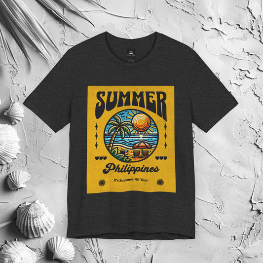 Graphic T-Shirt | Summer Philippines Graphic T-Shirt | Filipino Clothing Brand | HINIRANG. Capture the beauty of a tropical getaway with our Summer Philippines T-Shirt, a standout piece in modern Filipino clothing. Featuring a vibrant design inspired by golden sunsets and island vibes, it’s the perfect way to wear summer all year long.