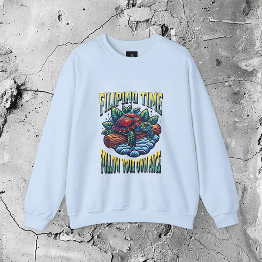 Filipino Time Follow Your Own Pace Crewneck Sweatshirt | Filipino Clothing Brand | HINIRANG. Embrace the relaxed island lifestyle with our Filipino Time Follow Your Own Pace Crewneck Sweatshirt. A must-have in modern Filipino clothing, it’s a reminder to go with the flow and enjoy life at your own speed.