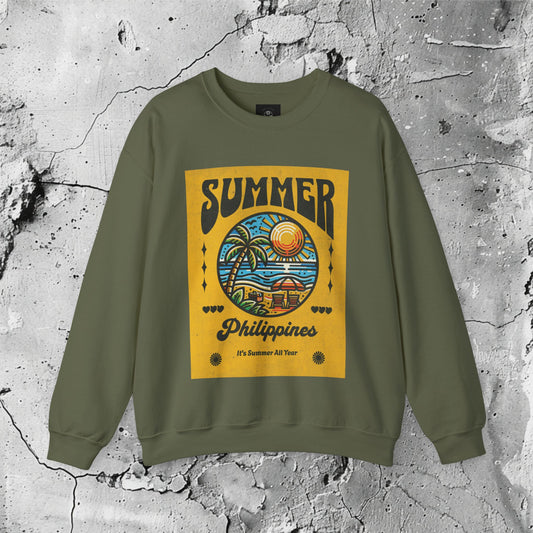 Crewneck Sweatshirt | Summer Philippines Crewneck Sweatshirt | Filipino Clothing Brand | HINIRANG. Stay cozy while embracing island vibes with our Summer Philippines Crewneck Sweatshirt, a stylish take on modern Filipino clothing. Inspired by the golden sunsets and crystal-clear waters of the Philippines, it brings summer warmth to any season.
