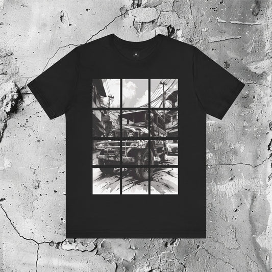King of Kalsada Graphic T-Shirt | Modern Filipino Clothing | HINIRANG. Enhance your style with this graphic t-shirt from our Filipino clothing brand. Offering a unisex classic fit, short sleeves, and soft cotton with a ribbed-knit collar featuring a seam, it serves as a cultural icon reflecting the identity, values, and creativity of the Filipino people. Show your pride wearing the Philippine jeepney!