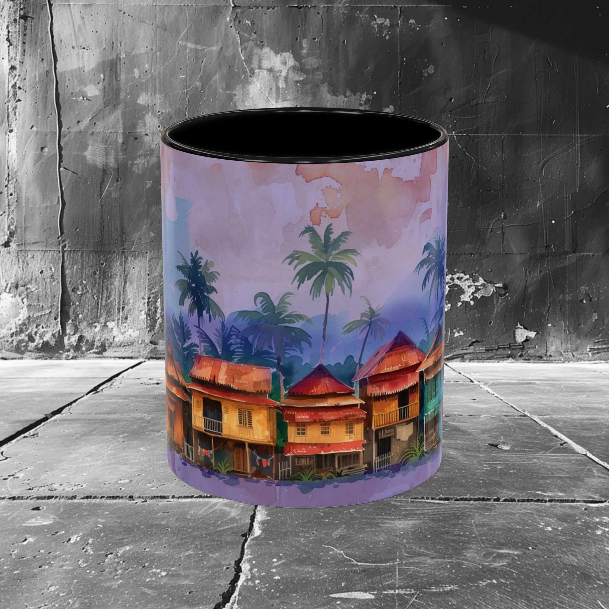 Little Neighborhood Nipa Huts Coffee Mug | Gift Coffee Mug | HINIRANG. Start your day right with our Filipino coffee mug. Whether you're enjoying a solo sip or sharing a cup with loved ones, our mug brings warmth and style to your routine.   Shop now to elevate your coffee experience!   Reflecting on the past with rose-colored glasses, life seemed simpler then.