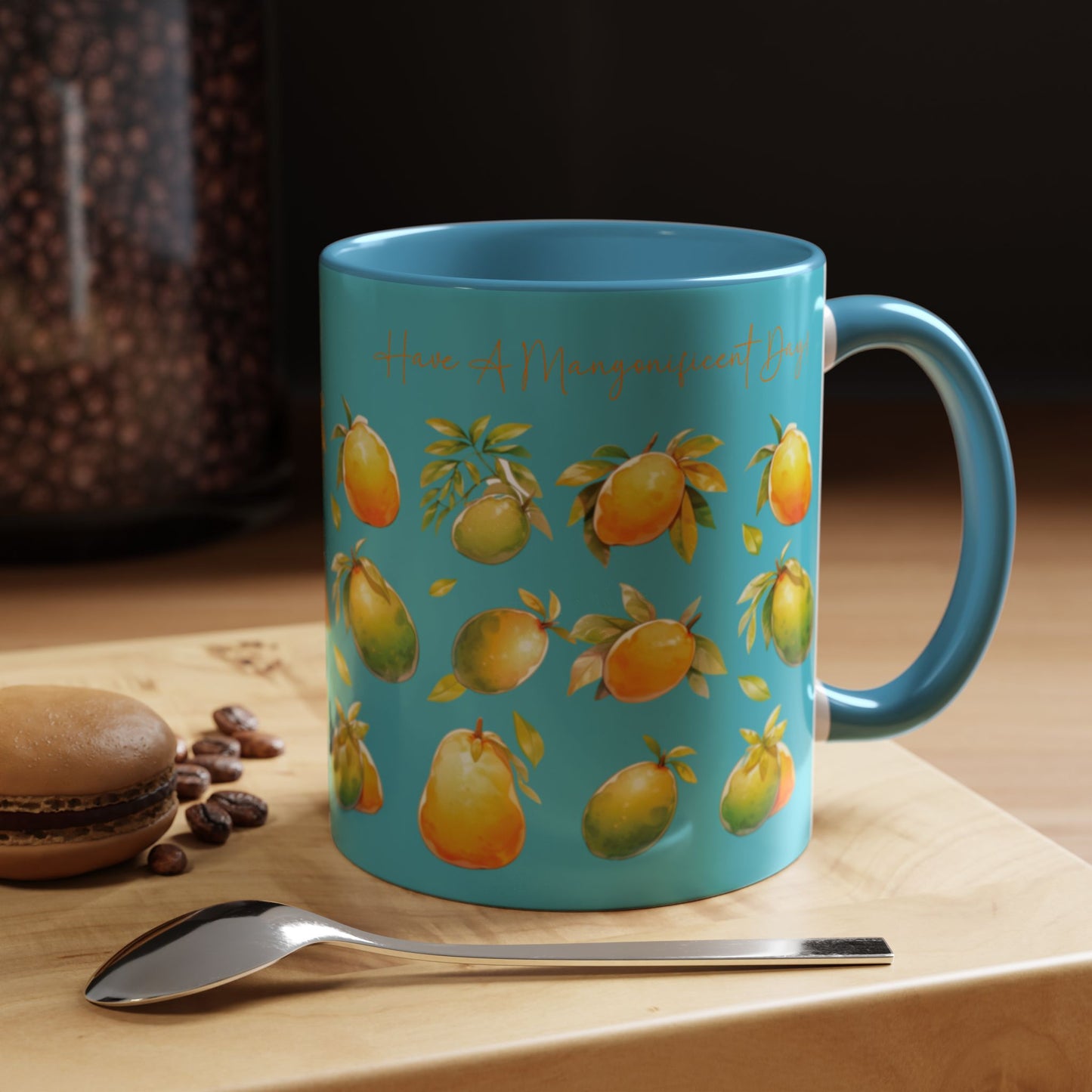 Have A Mangonificent Day! Coffee Mug | Gift Coffee Mug. Start your mornings with a smile using the 'Have a Mangonificent Day!' coffee mug from Hinirang, a charming Filipino coffee mug that celebrates the joy of mangoes. This playful mug adds a sweet touch of Filipino culture to your coffee routine, making every sip feel a little more delightful.