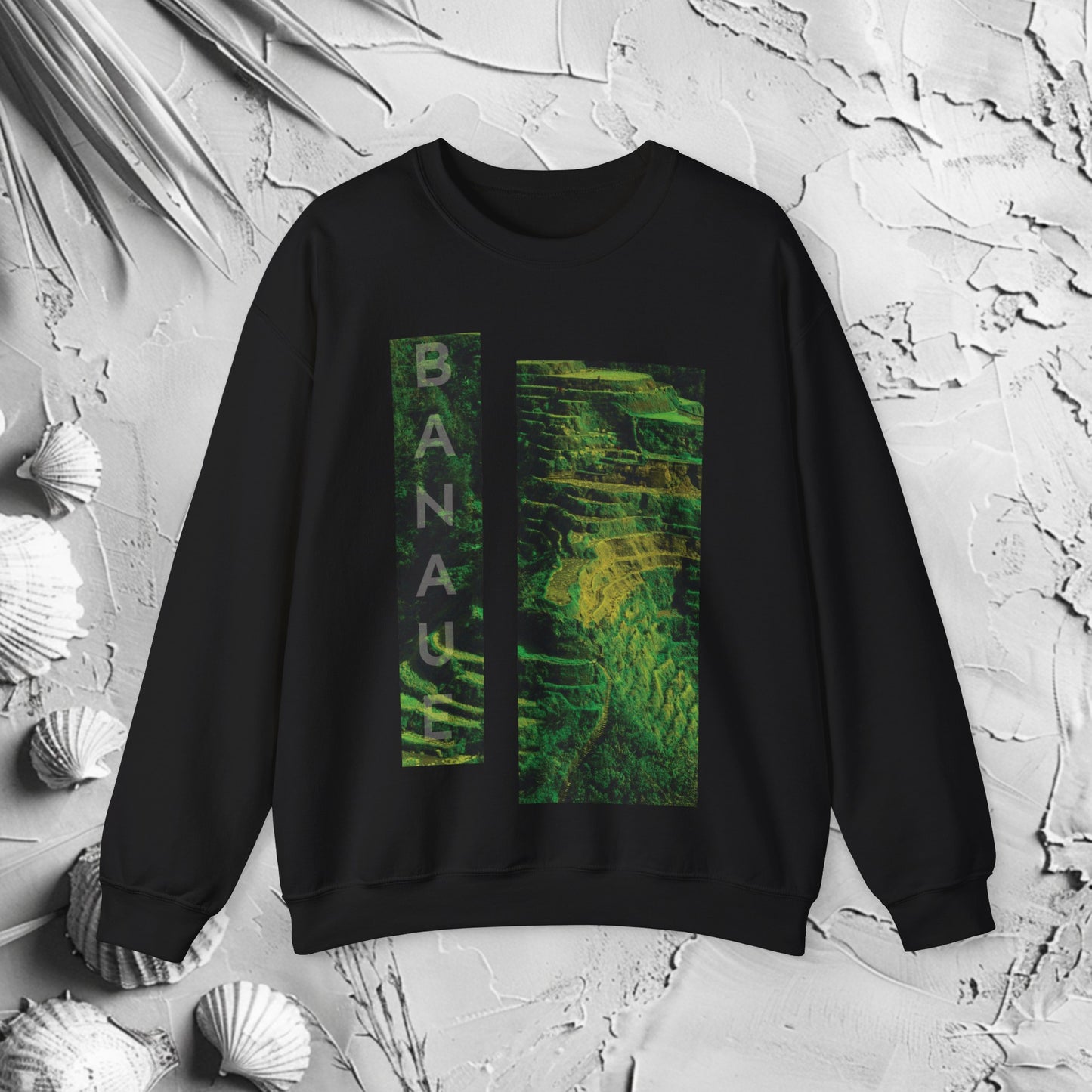 Banaue Crewneck Sweatshirt | Modern Filipino Clothing | HINIRANG. Discover the Banaue graphic crewneck by Filipino clothing brand, HINIRANG. This modern, stylish heavy blend crewneck combines comfort with a unique design, perfect for any casual outfit. Elevate your wardrobe with this standout piece.