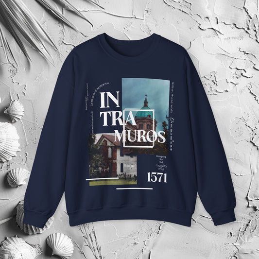 Intramuros Crewneck Sweatshirt | Filipino Clothing Brand | HINIRANG. Discover the Intramuros graphic crewneck by HINIRANG. A standout in modern Filipino clothing. This modern, stylish heavy blend crewneck combines comfort with a unique design, perfect for any casual outfit. Elevate your wardrobe with this standout piece.