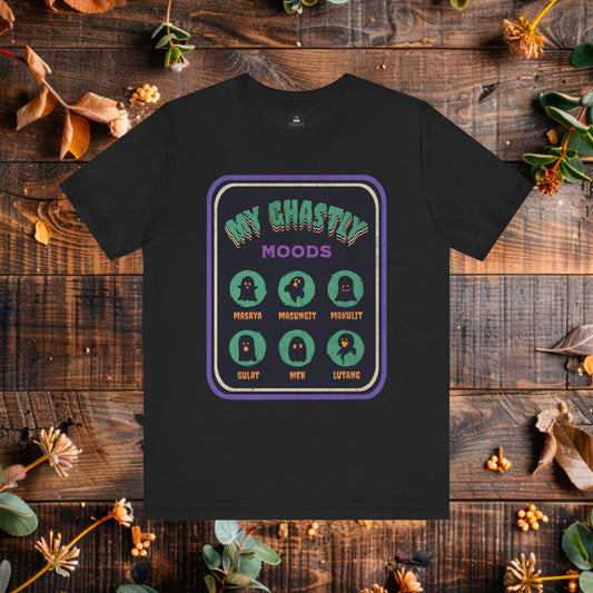 My Ghastly Moods Graphic T-Shirt | Filipino Clothing Brand | HINIRANG. Check out the "My Ghastly Moods" Graphic T-Shirt, a bold statement in modern Filipino clothing. Featuring a unique design and made from premium materials, this tee combines comfort with style, perfect for everyday wear or expressing your Filipino pride.