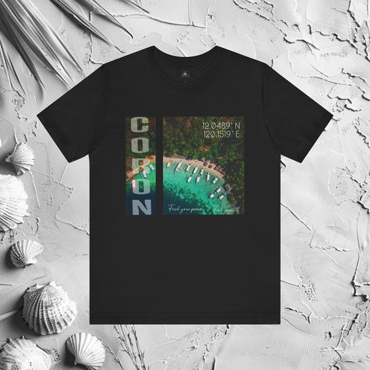 Find Coron Graphic T-Shirt | Ribbed-Knit T-Shirt | Filipino Clothing Brand | HINIRANG. Discover style and comfort in modern Filipino clothing with our Ribbed-Knit Coron Graphic T-Shirt by HINIRANG. Perfect for any occasion, this versatile tee features a unique ribbed-knit texture and eye-catching graphic design.