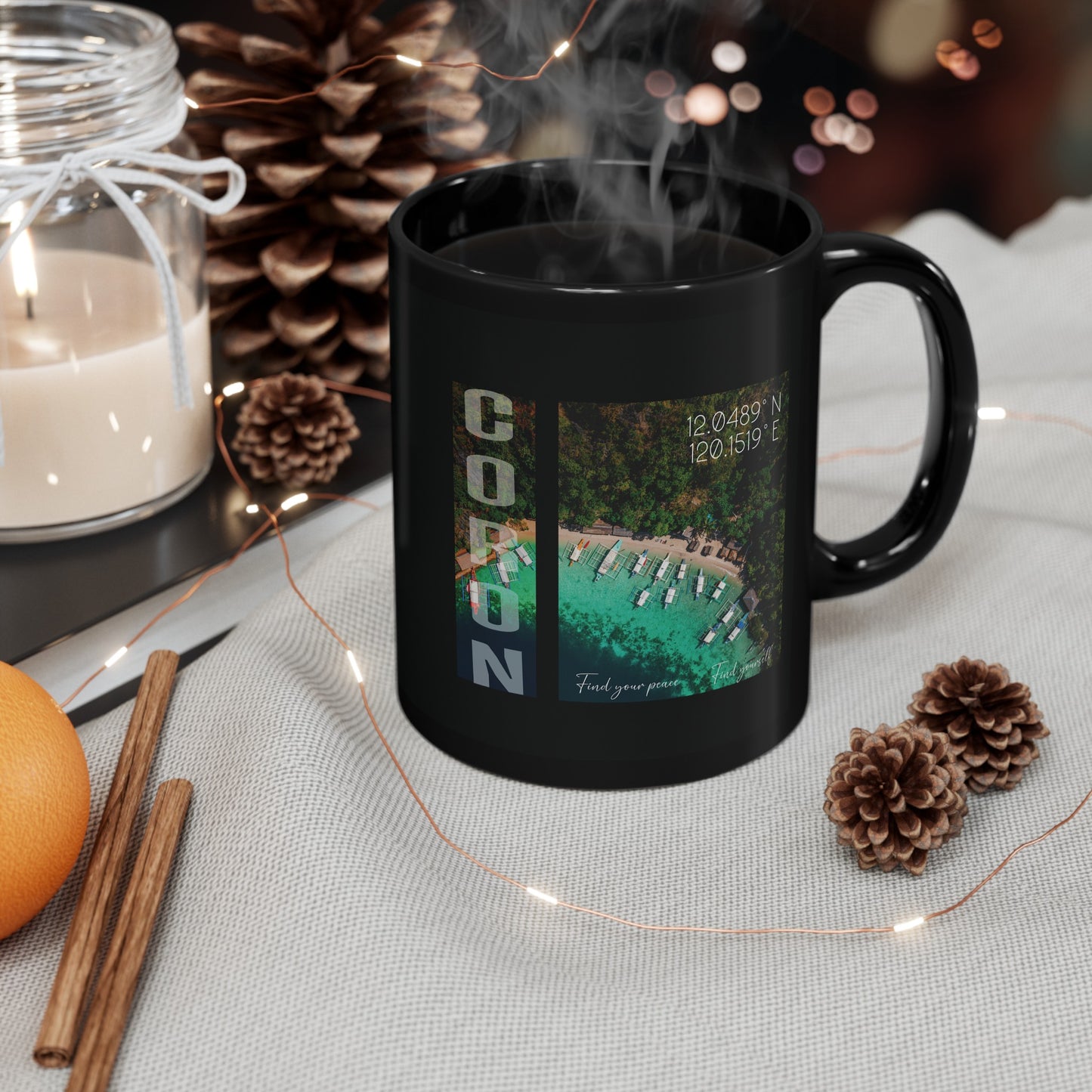 Black Printed Coffee Mug | Coron 11oz Coffee Mug | HINIRANG