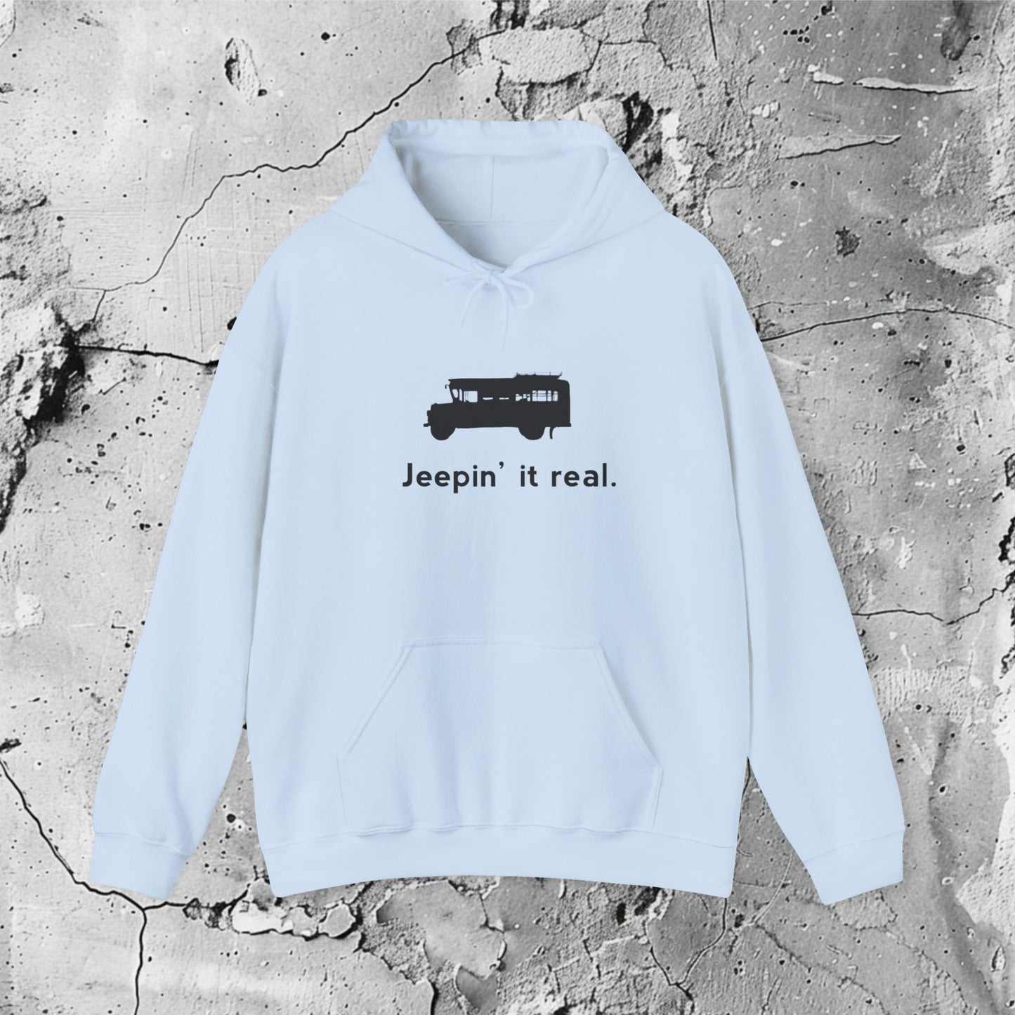 Jeepin' It Real (B) Hoodie | Modern Filipino Clothing | HINIRANG. Elevate your style with this Filipino clothing brand unisex heavy blend cotton and polyester hoodie with spacious kangaroo pocket. A cultural icon that reflects the identity, values, and creativity of the Filipino people. Wear the Philippine jeepney with pride!