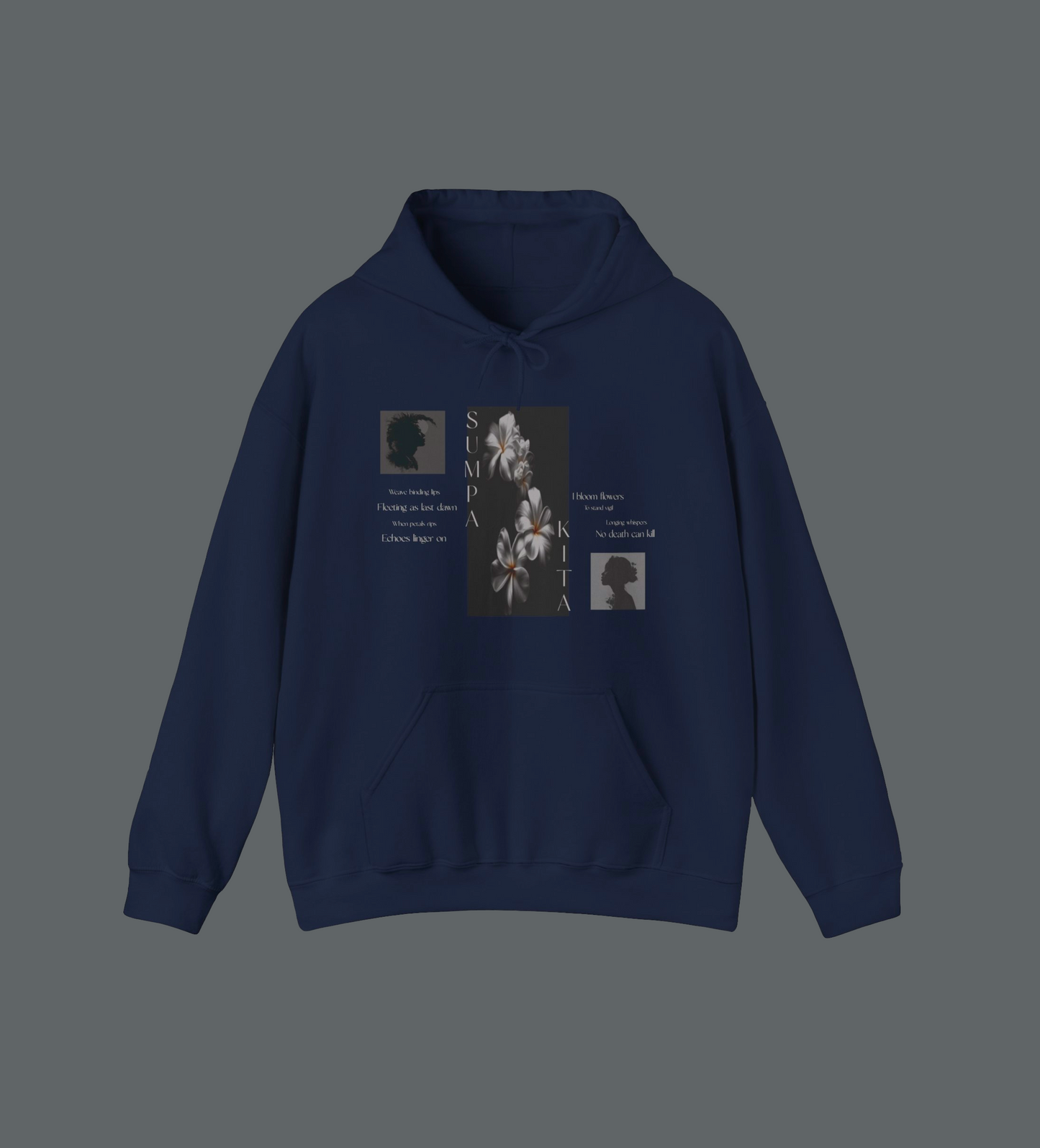 Elevate your style with this Filipino clothing brand, unisex heavy blend cotton and polyester hoodie with spacious kangaroo pocket. How long can a promise last? An artistic depiction of a floral emblem, Philippines' national flower, sampaguita, featured in this classic hoodie with soft cotton and quality print.