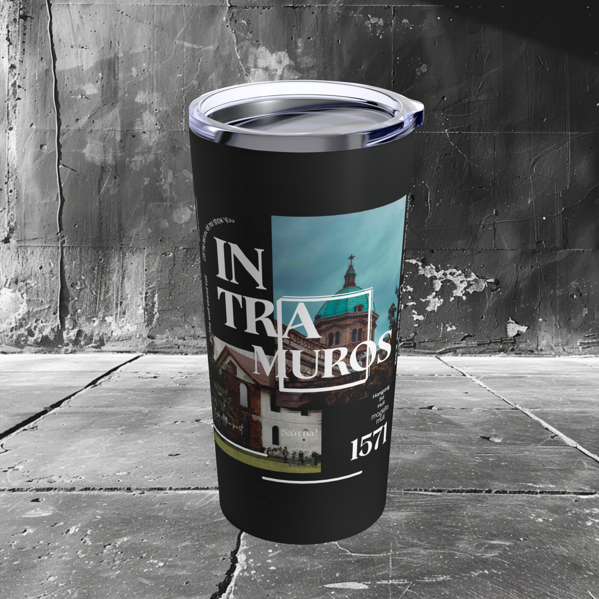 Intramuros Stainless Steel Tumbler | Filipino Tumbler | HINIRANG. Keep your drinks at the perfect temperature with this Stainless Steel Tumbler. This 20 oz HINIRANG tumbler is durable, stylish, and ideal for on-the-go hydration.